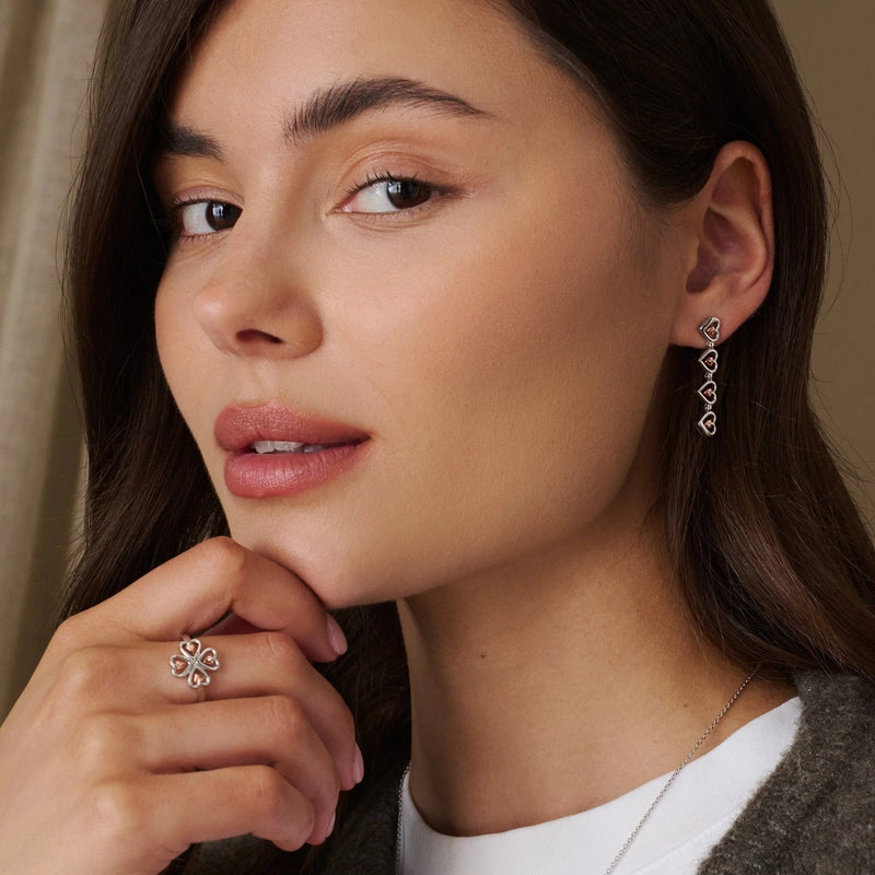 Tree of Life Heart Drop-Stud Earrings - Silver - 3SHEA884