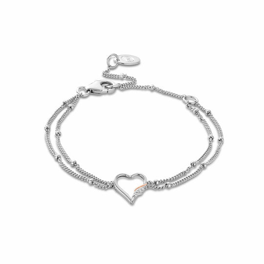 Past Present Future Heart Double-Chain Bracelet - Silver - 3SPPF0645