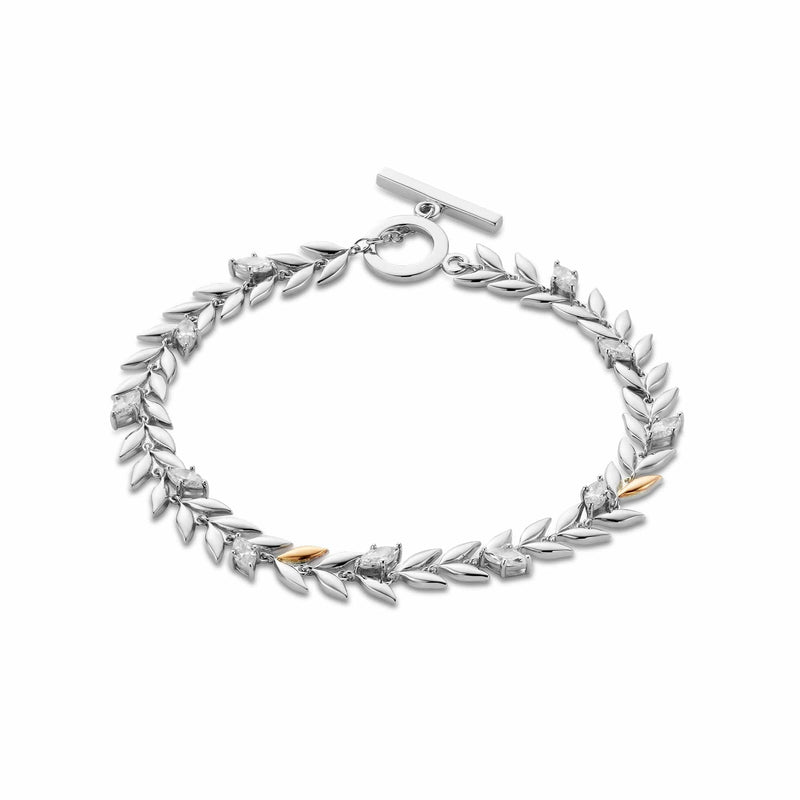Royal Clogau Leaf T-Bar Bracelet with Swarovski® Zirconia - Silver - 3SROY1404