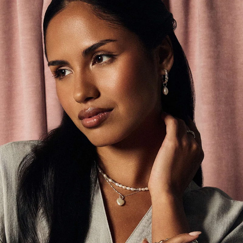 Tiny Twisted Rope Chain Lucky Pearl Necklace - Silver - SNTRCHP