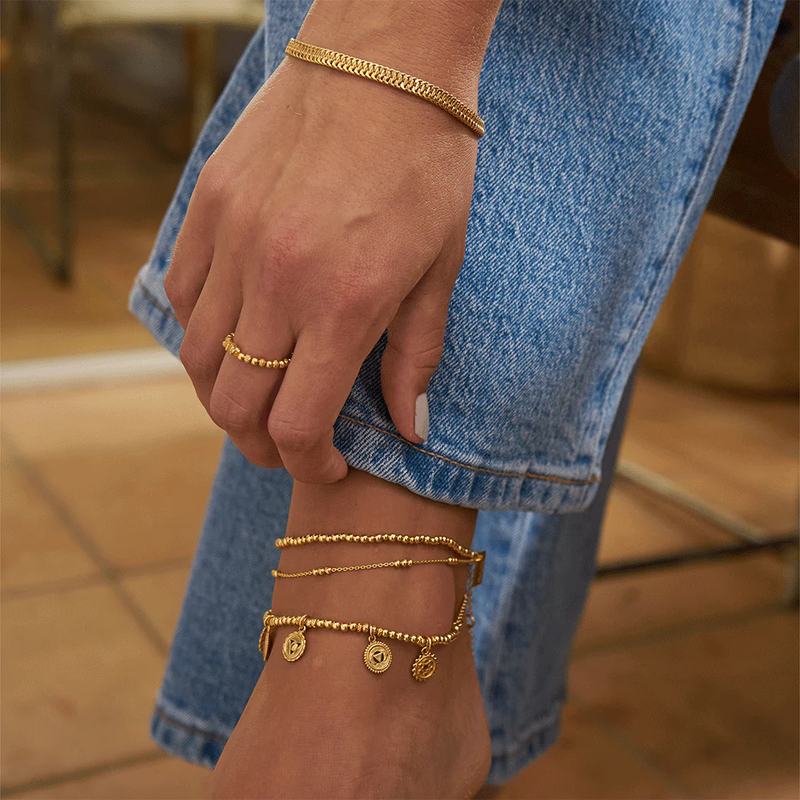 Mini Cute Triple Bobble Chain Anklet - Gold - GANMCTBB