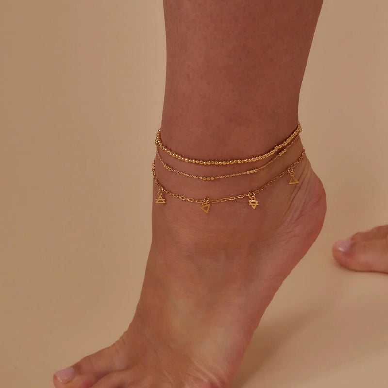 Mini Cute Triple Bobble Chain Anklet - Gold - GANMCTBB