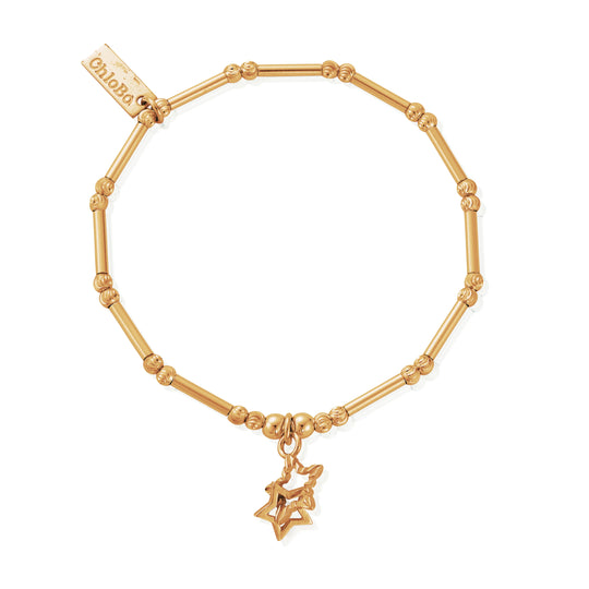 Dainty Moon Cut Sparkle Interlocking Star Bracelet - Gold - GBMCTN3407