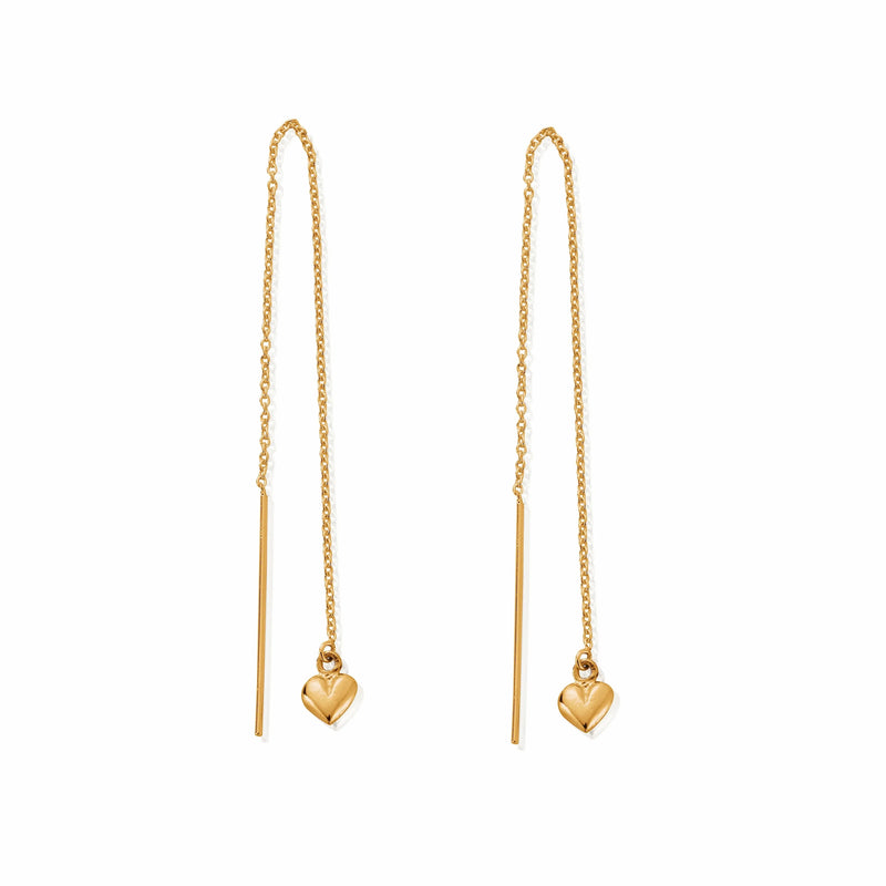 Mini Puffed Heart Pull Through Earrings - Gold - GEDR4014
