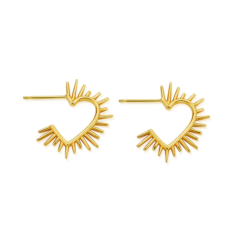 Heart Ray Hoop Earrings - Gold - GEH3599