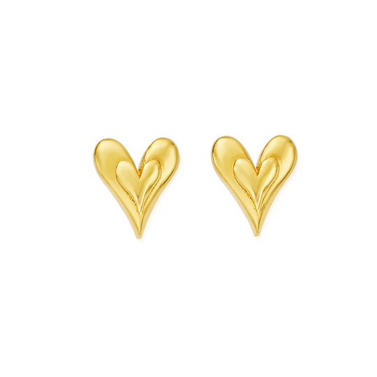 Sunlit Heart Stud Earrings - Gold - GEST3597