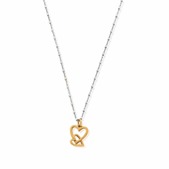 Delicate Cube Chain Interlocking Heart Necklace - Gold/Silver - GMNDC1069