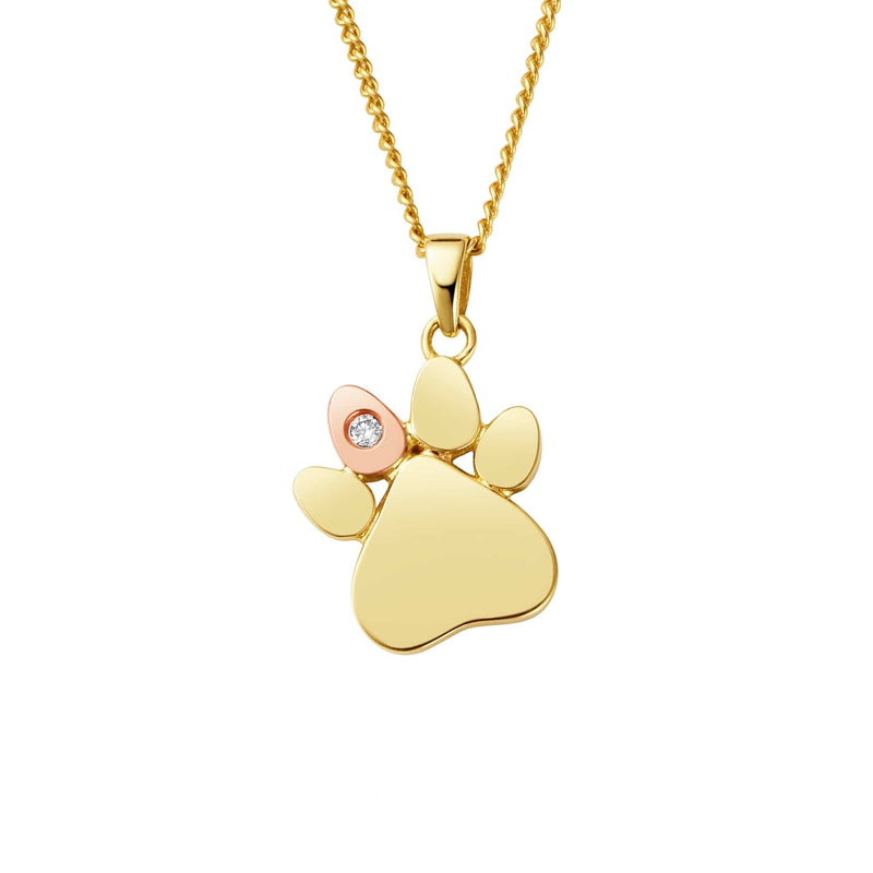 Paw Prints Diamond Heart Pendant - 9ct Gold - GPWP0364