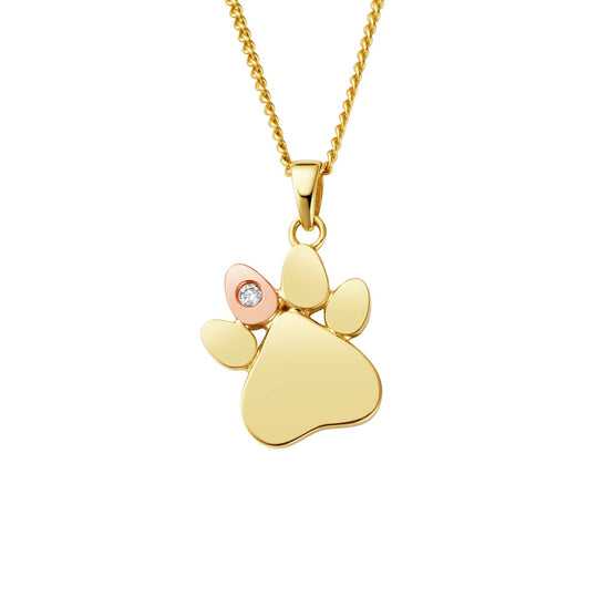 Paw Prints Diamond Heart Pendant - 9ct Gold - GPWP0364
