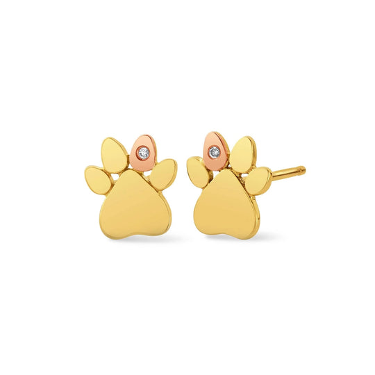 Paw Prints Diamond Stud Earrings- Gold - GPWP0365