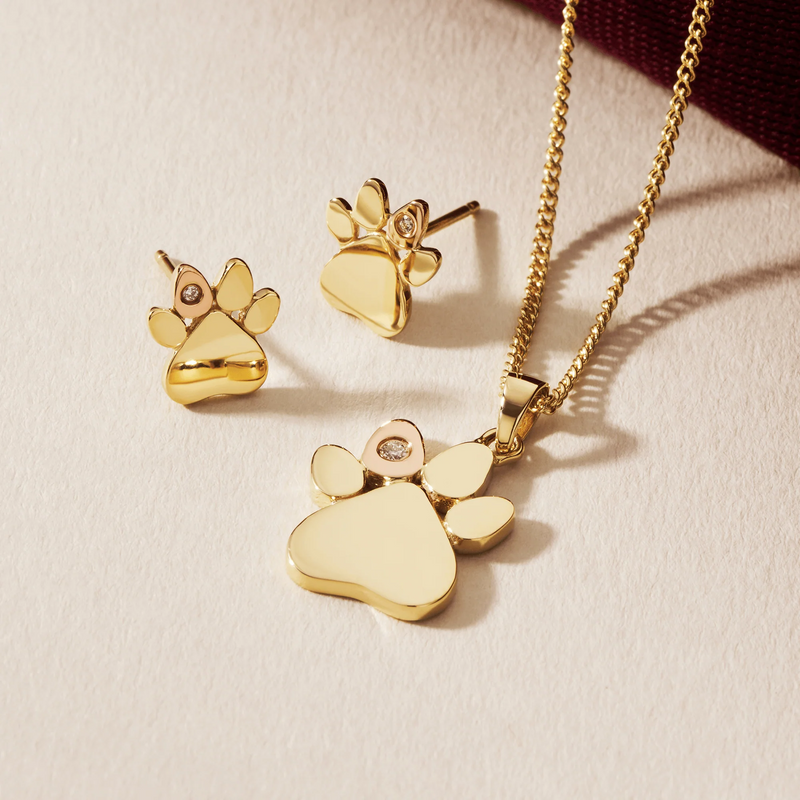 Paw Prints Diamond Heart Pendant - 9ct Gold - GPWP0364