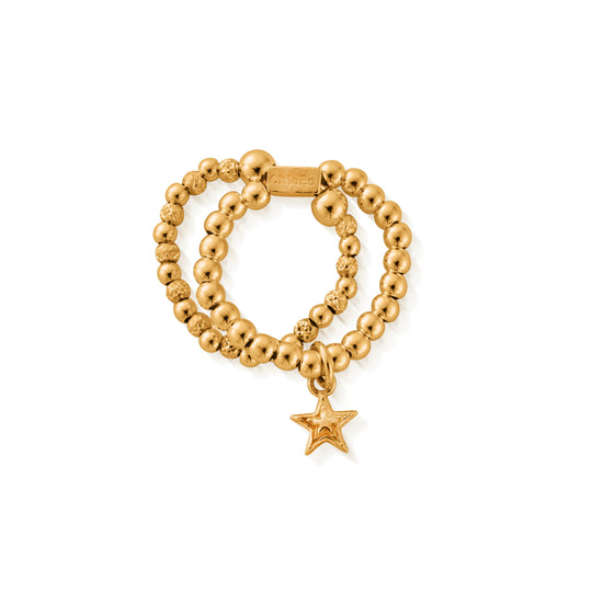 Mini Raised Star Double Ring, Medium - Gold - GR2D3031