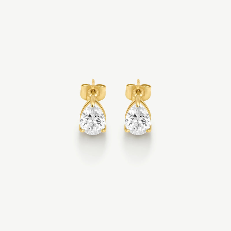 Classic Pear Solitaire Earrings - Gold