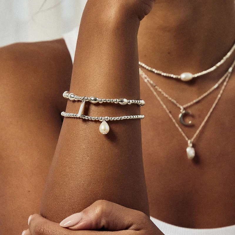 Cute Charm Pearl Drop Bracelet - Silver - SBCCPD