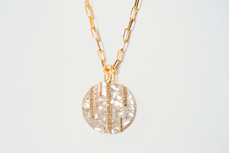 Riffa Medium Necklace, White Resin - Gold - QLA-300-072