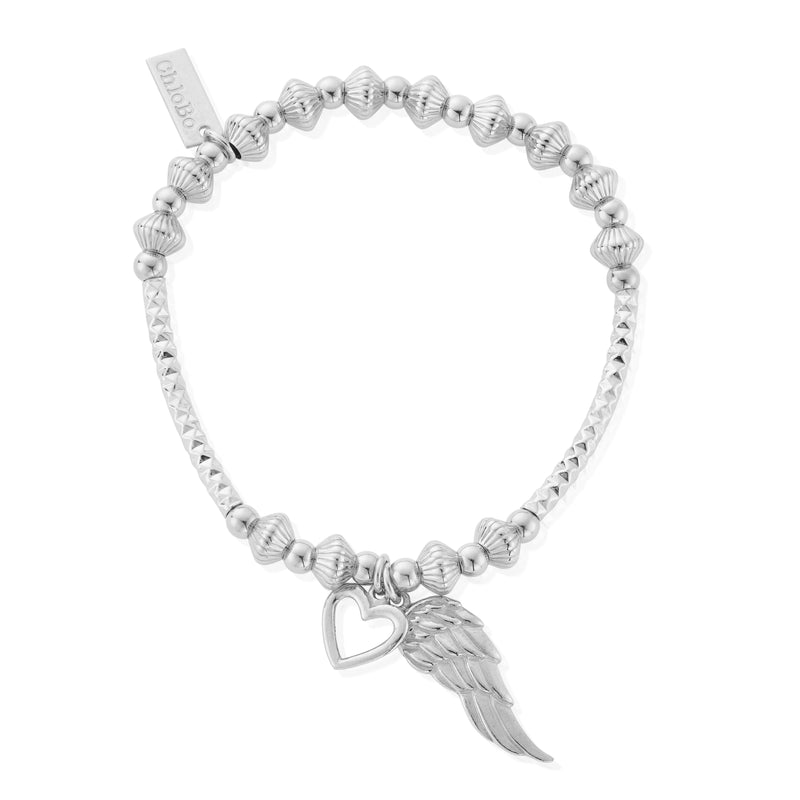 Pattern Noodle Disc Heart & Angel Wing Bracelet - Silver - SBHNCD007703