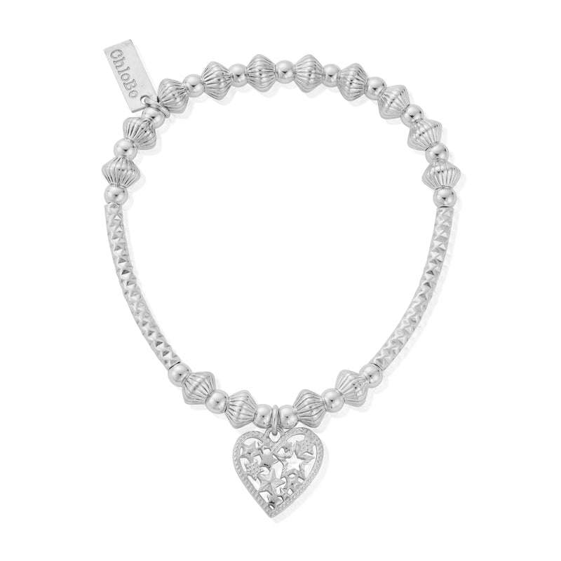 Pattern Noodle Disc Starry Heart Bracelet - Silver - SBHNCD3380