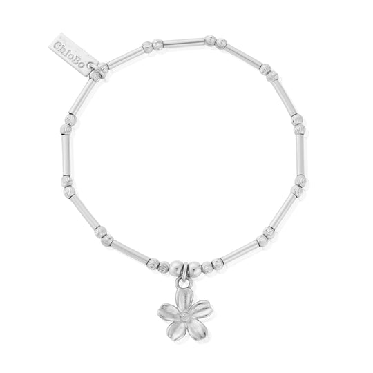 Dainty Moon Cut Sparkle Forget Me Not Bracelet - Silver - SBMCTN3410