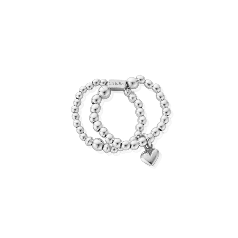 Mini Puffed Heart Double Ring, Medium - Silver - SR2D1199
