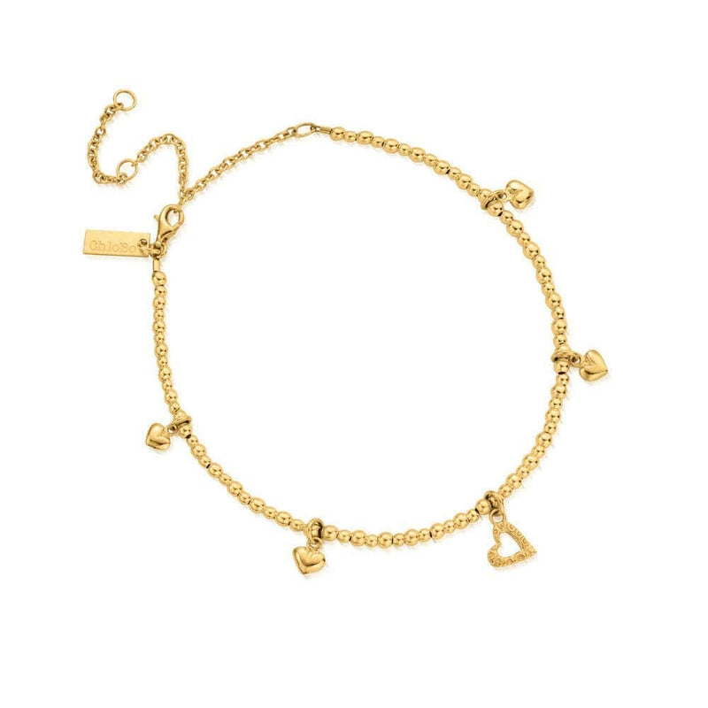 Mini Cute Multi Heart Anklet - Gold - GANMC40143095