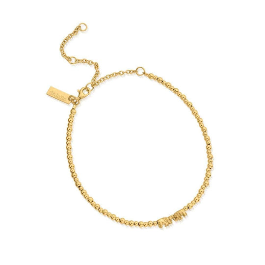 Mini Cute Lucky Elephants Anklet - Gold - GANMC4039