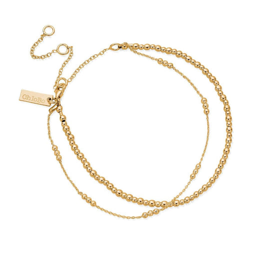 Mini Cute Triple Bobble Chain Anklet - Gold - GANMCTBB