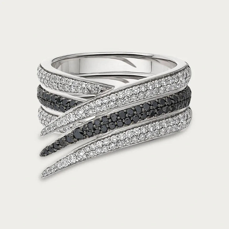 Interlocking Black Diamond Ring, Size O - 18ct White Gold - IM002.WGBKRZO