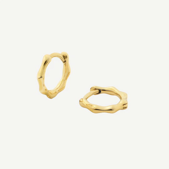 Bamboo Huggie Hoop Earrings - Gold - SKE-26