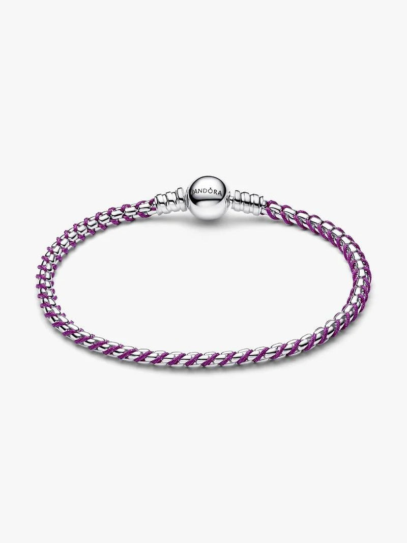 Purple Cord Box Chain Bracelet - Sterling Silver