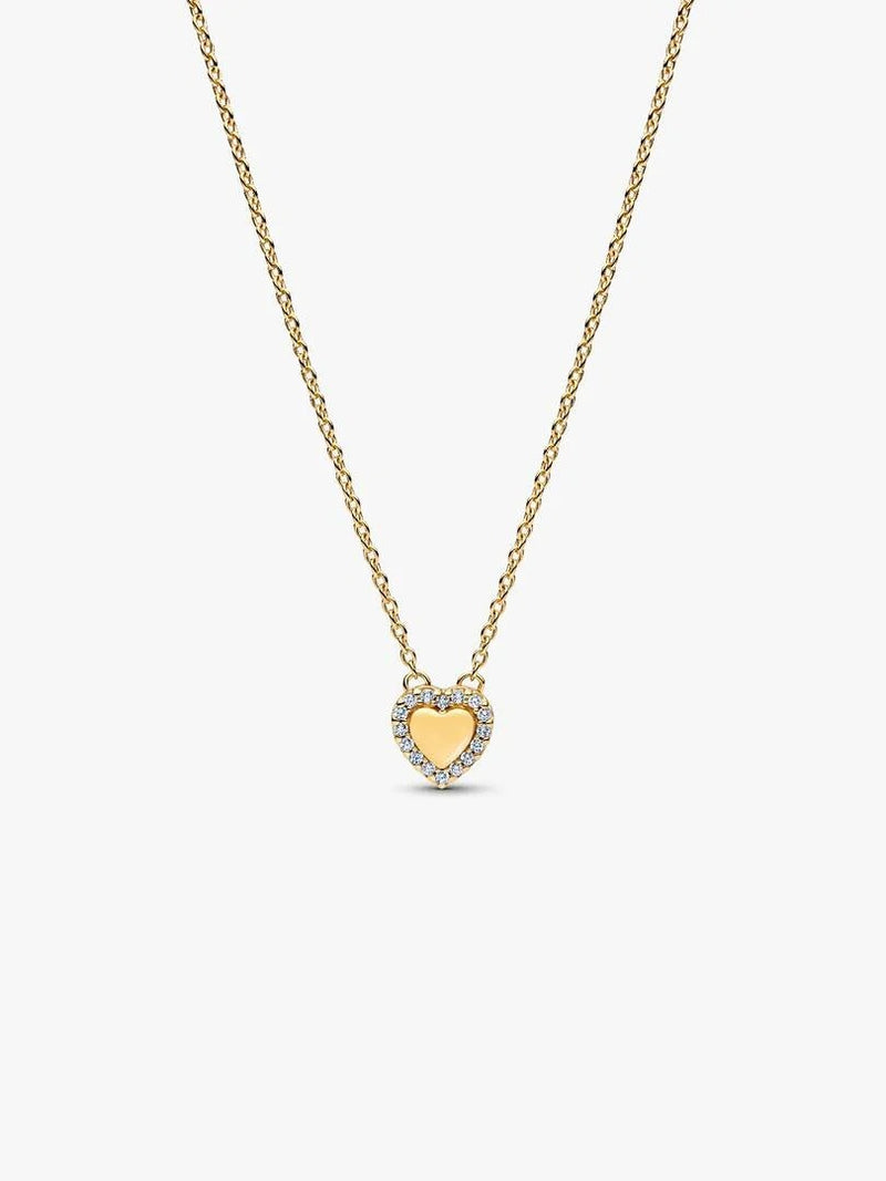Heart Cubic Zirconia Collier Necklace - 14ct Gold Plated - 364364C01-45