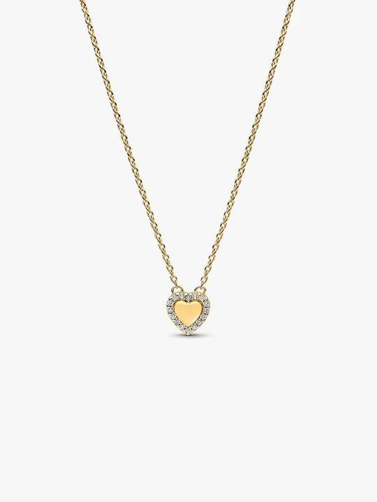 Heart Cubic Zirconia Collier Necklace - 14ct Gold Plated - 364364C01-45