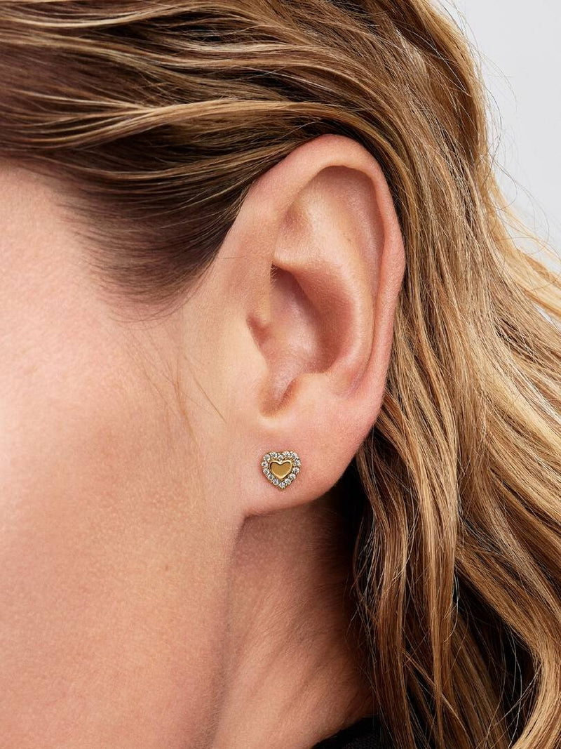 Heart Cubic Zirconia Stud Earrings - 14ct Gold Plated - 264363C01