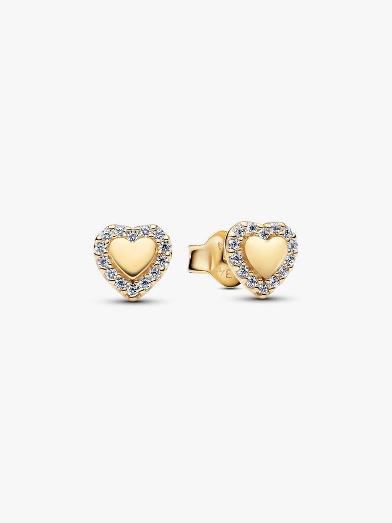 Heart Cubic Zirconia Stud Earrings - 14ct Gold Plated - 264363C01