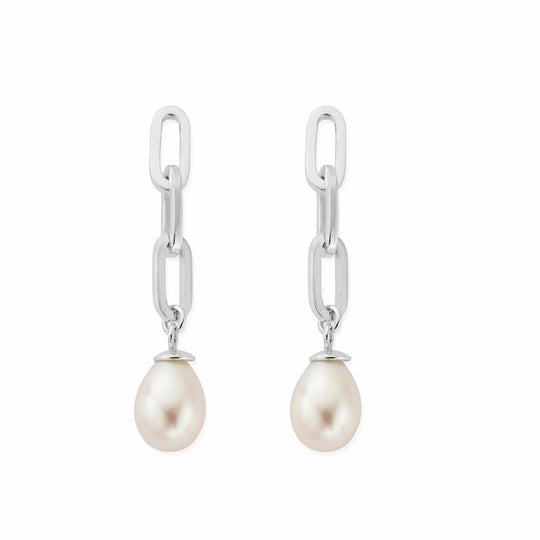 Mini Link Pearl Drop Earrings - Silver - CC-S-ER-8-S1