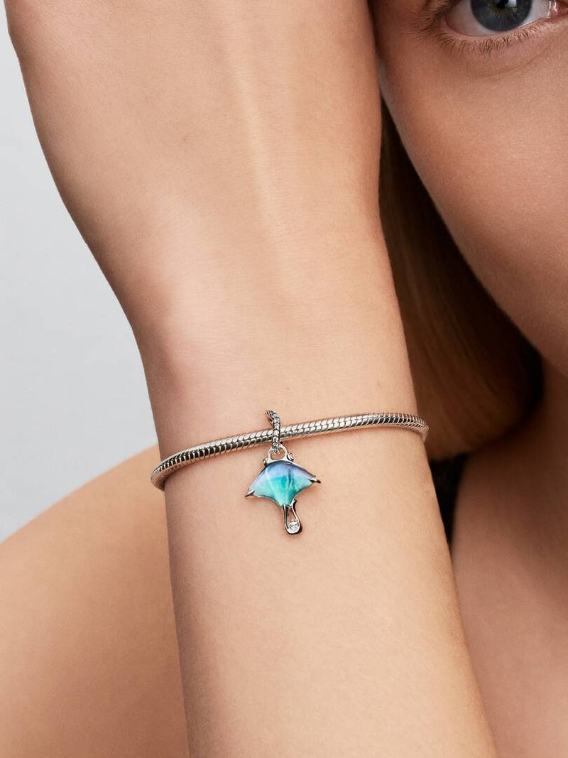 Manta Ray Dangle Charm - Sterling Silver