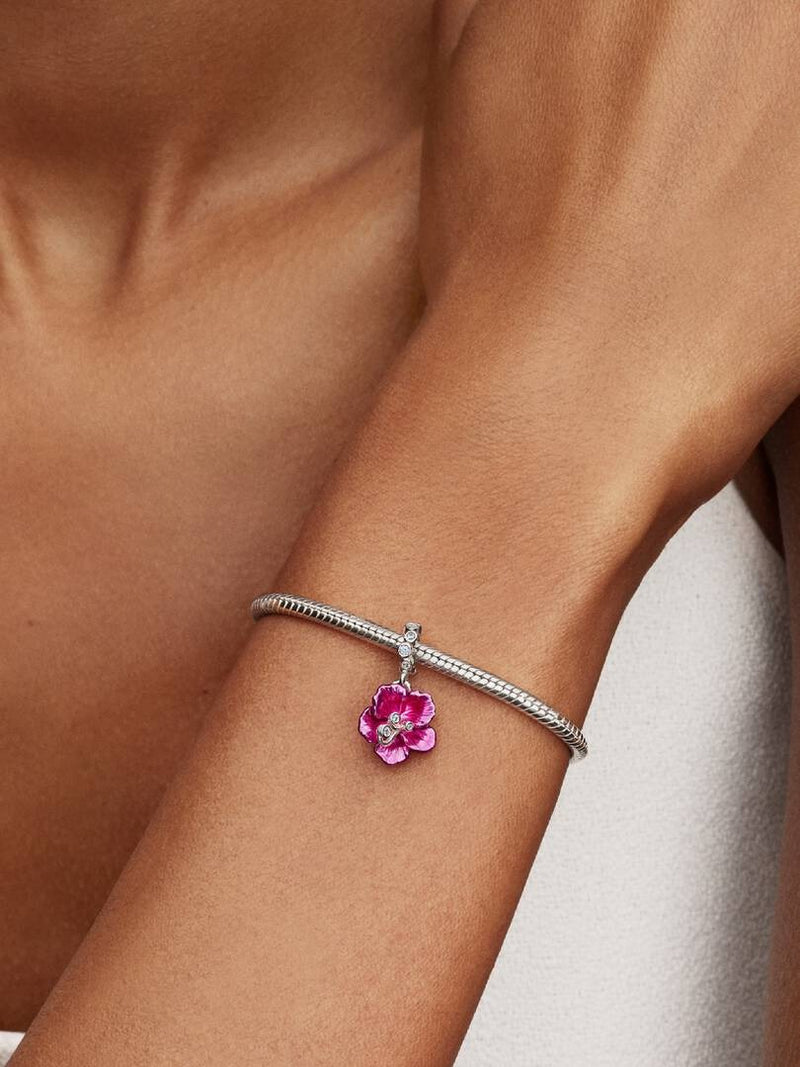 Hibiscus Dangle Charm - Sterling Silver