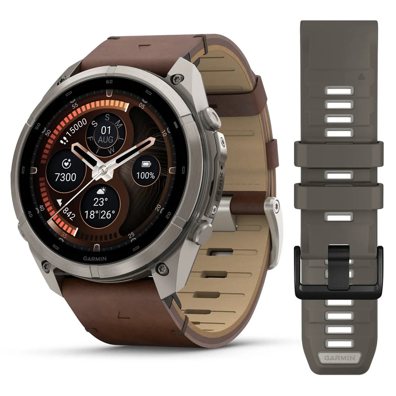 Fenix 9 Pro inReach Smartwatch, 51mm - Titanium with Walnut Leather Band - 010-04337-41