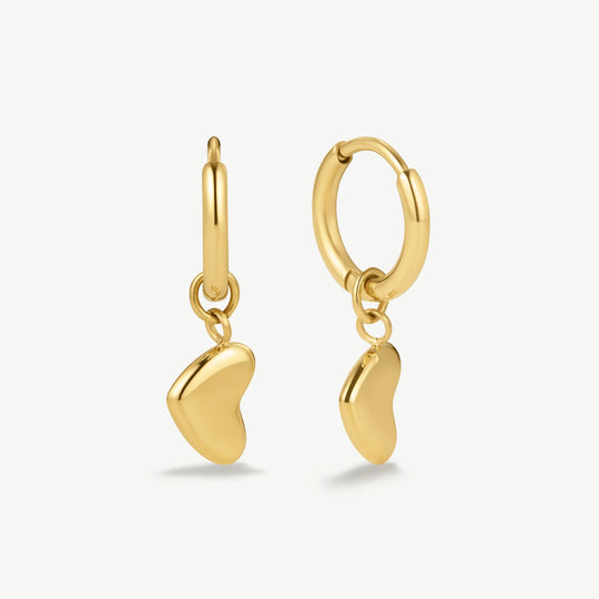 Bubble Heart Huggie Hoop Earrings - Gold - NAE-18