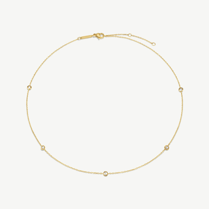 Multi Stone Chain Necklace - Gold - NAN-15