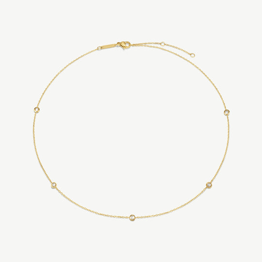 Multi Stone Chain Necklace - Gold - NAN-15