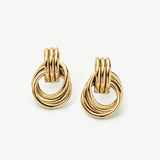 Knot Statement Stud Earrings - Gold - NAE-14