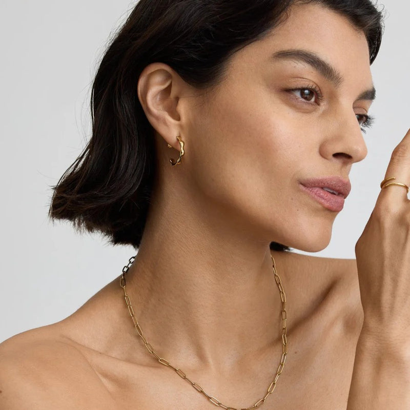 Bamboo Hoop Earrings - Gold - SKE-27