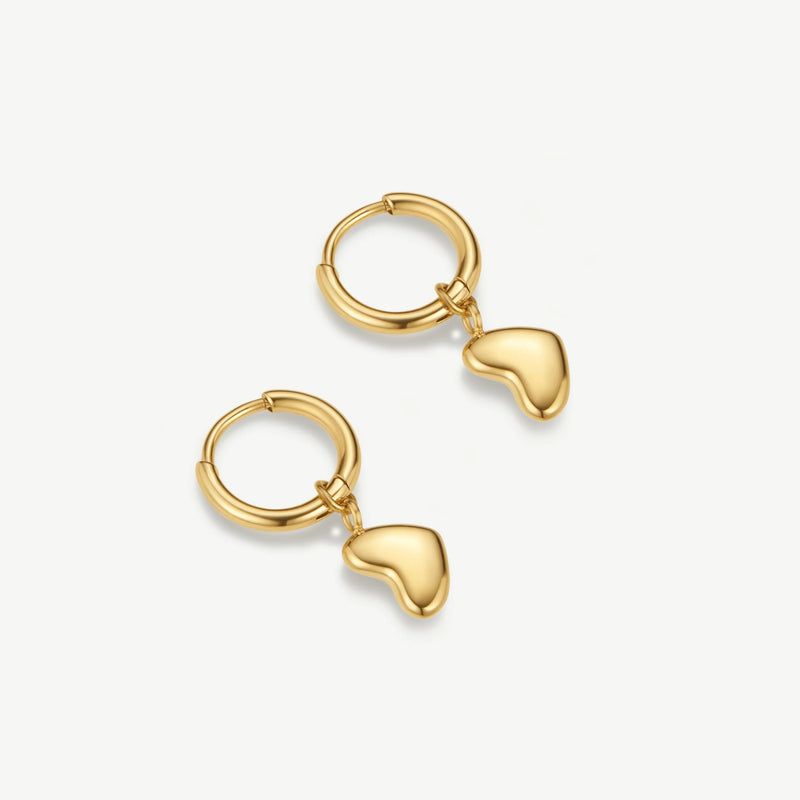 Bubble Heart Huggie Hoop Earrings - Gold - NAE-18