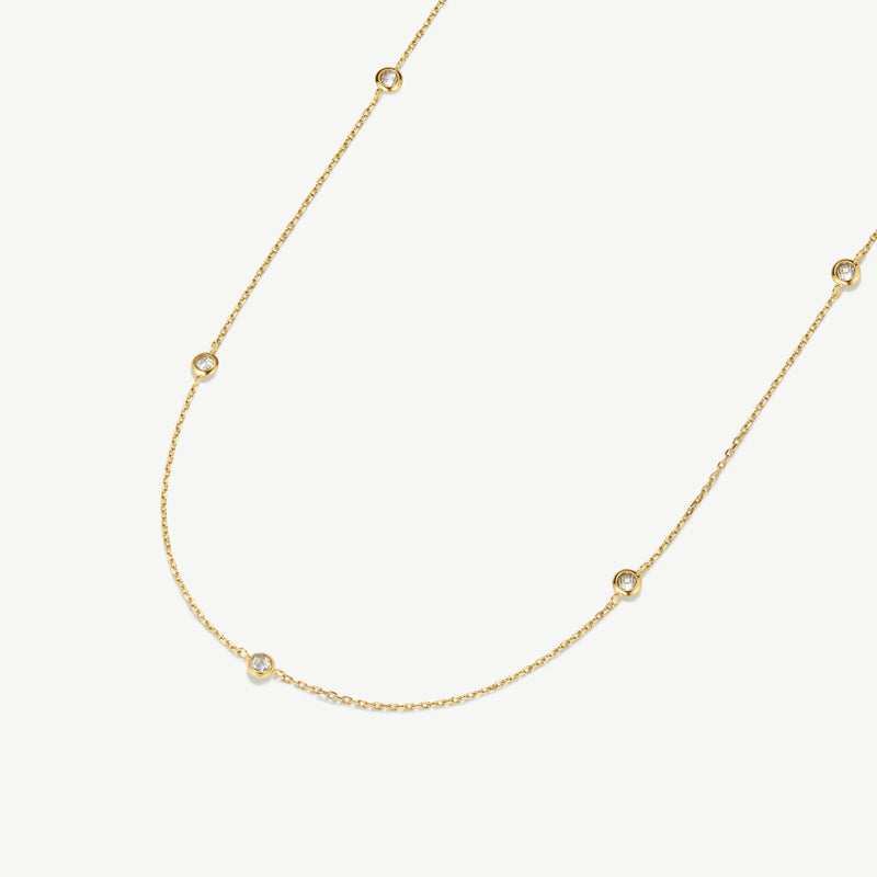 Multi Stone Chain Necklace - Gold - NAN-15