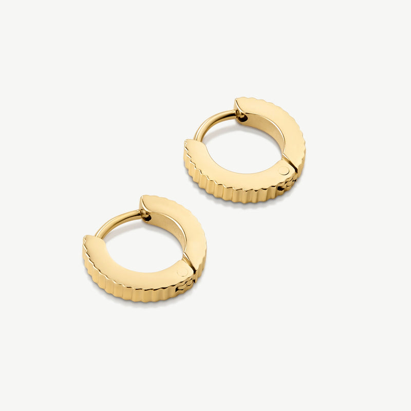Mini Pleat Huggie Hoop Earrings - Gold - SKE-033