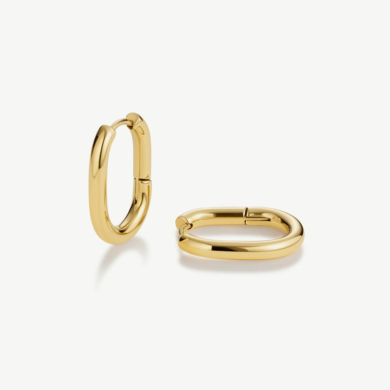 Oval Hoop Earrings - Gold - GE-015