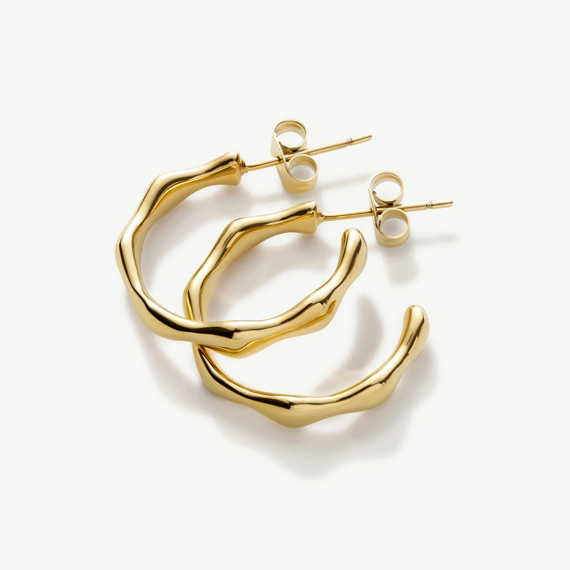 Bamboo Hoop Earrings - Gold - SKE-27