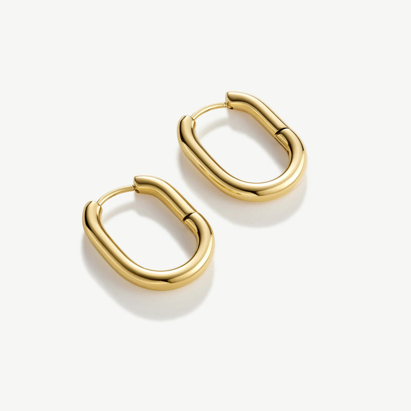 Oval Hoop Earrings - Gold - GE-015