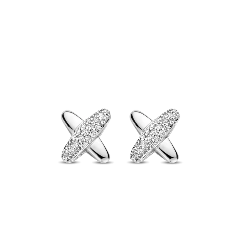 Milano CZ Cross Stud Earrings - Silver - 7982ZI