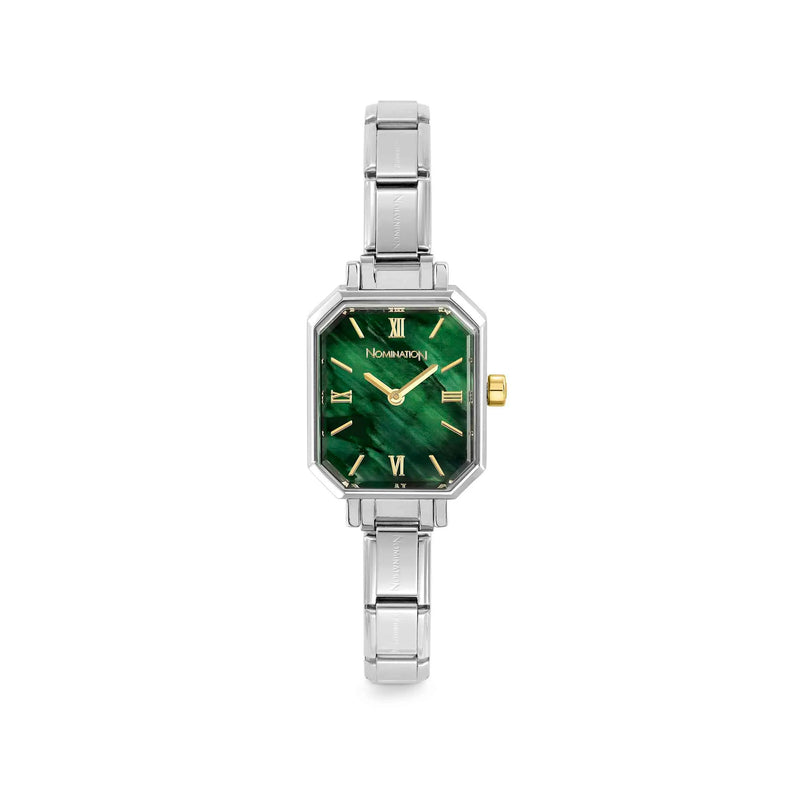 Paris Rectangular Ladies Watch, Malachite Green - Silver - 076037/041